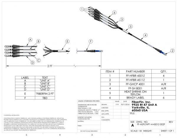 Splitter, 1 X 4 Legs, Versatile Link HFBR-4501z/4511z Connectors, 2 Feet Total, 11 Inch Legs-6857