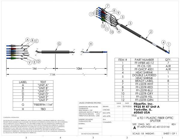 Splitter, 1 X 6 Legs, Versatile Link HFBR-4511z Connectors, 11 Meters Total, 1 Meter Legs-6859